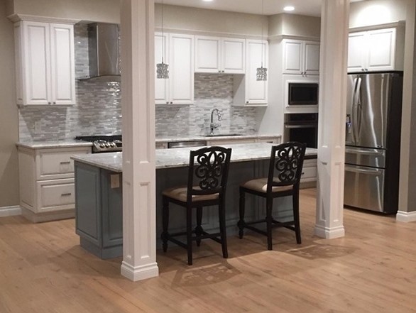 Grey Kitchen with two chairs